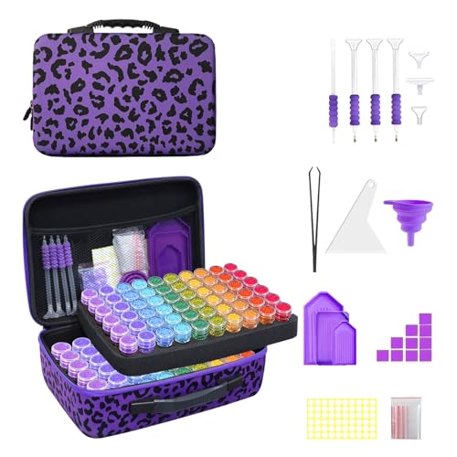 ZORETCO Diamond Painting Storage Box, 120 Slots Bead Storage Containers with Tools Kit for Diamond Art Accessories Craft Jewelry Beads Organizer - color: Purple, size: 120 Jars