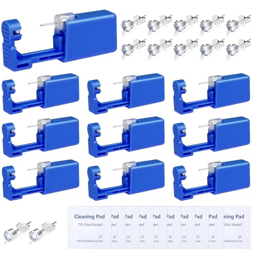 Evatage 30Pcs Ear Piercing Kit, Self Ear Piercing Gun with Preloaded Piercing Studs, Disposable Earring Gun with Silver Earrings for At Home Salon Earlobe Cartilage Helix Tragus Piercing Tool Kit - color: Blue