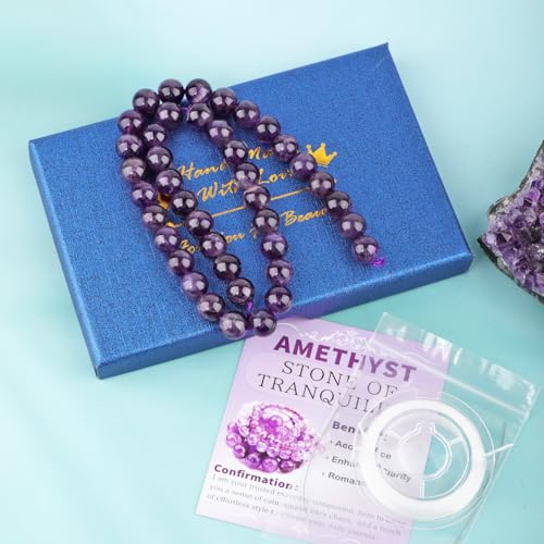 Natural Stone Beads Round Genuine Real Stone Beading Strand Loose Gemstones DIY Smooth Bead for Bracelet Necklace Earrings Jewelry Making (Amethyst, 10mm 36 Pieces) - color: Amethyst, size: 10mm 36pcs