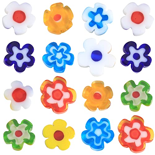 Weebee Millefiori Lampwork Glass Loose Assorted Beads Flat Flower Heart Glass Coin Round Spacer Bead for Jewelry Making 100 Pcs (Flower 8mm) - color: Flower 8mm