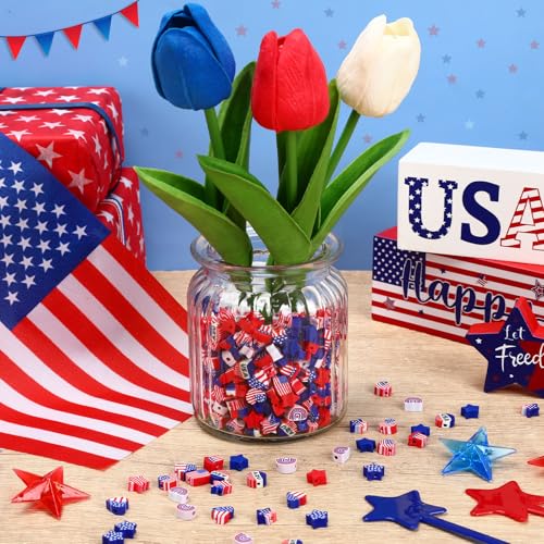 4th of July Polymer Clay Beads, 300pcs Independence Day 250th Anniversary American Flag Red White Blue Spacer Beads for Jewelry Making DIY Bracelet Necklace Craft Patriotic Party Supplies - color: Red White Blue B