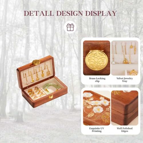 Travel Jewelry Case Small Wood Jewelry Organizer Jewelry Box for Women (Nut-Brown Print) - color: Nut-Brown Print