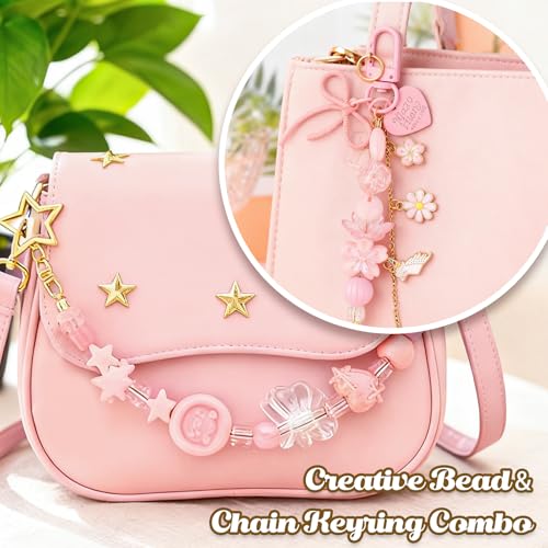 Ecoofor 249Pcs Keychain Making Kit for Kids & Adults – Includes 15 Keychain Clips, 16.4 Feet Chains, 100 Charms, Beading Accessories, Jewelry Pliers – DIY Bag Charms & Jewelry Craft Kit Supplies - color: Elegant Pink Set