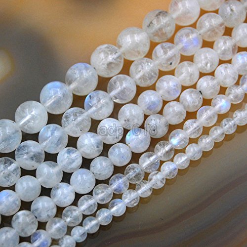 Natural White Moonstone Gemstone Round Loose Beads (6mm) - size: 6mm