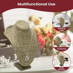 Novel Box Burlap Stand Jewelry Necklace Display 5.5x3x7.5 Inches - Freestanding Travel Necklace Holder Stand - Necklace Mannequin Organizer Stands - Necklace Displays Small - color: Burlap, size: Small