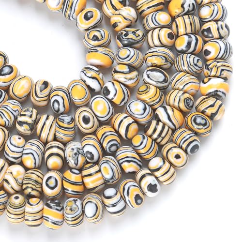 76pcs 5x8mm Natural Stone Yellow Malachite Rondelle Spacer Loose Beads Abacus Disk Stone Round Loose Gemstone Beads for Jewelry Making DIY Bracelet Necklace - color: Yellow Malachite Stone