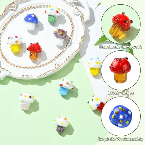 DanLingJewelry 10Pcs Colorful Ice Cream Bumpy Lampwork Glass Beads 3D Imitation Cupcake Sweet Food Beads for Jewelry Making Bracelets