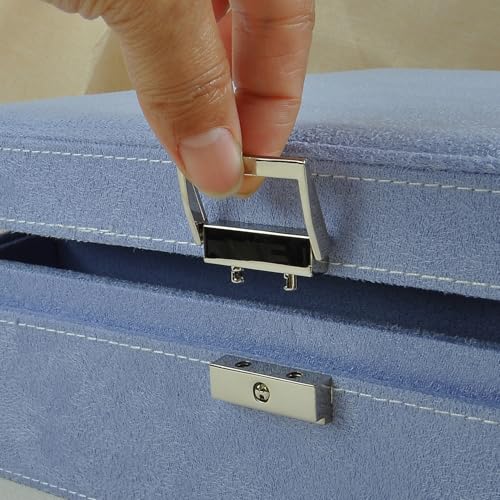 Jewelry Boxes 10 x 10 Inches 2-layer Handle Necklace Holder Organizer Jewellery Women Rings Storage Display Girls Earrings Case Lockable Jewelry Tray GY641 (Lavender) - color: Lavender