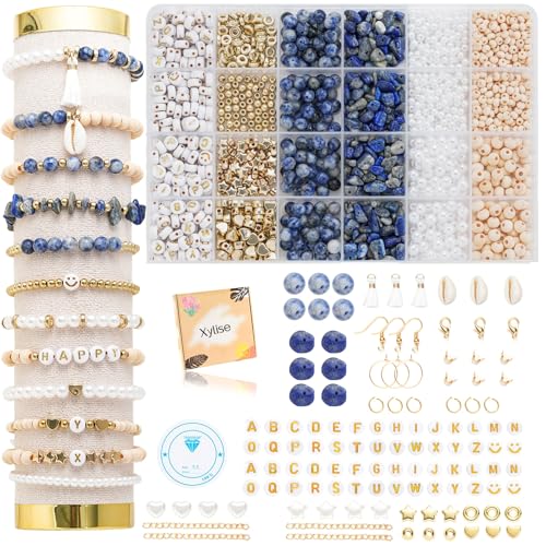 Xylise Jewelry Making Supplies Kit Natural Stone Beads for Irregular Natural Stone with for DIY Craft Bracelet Necklace Earrings for Adults(Blue dot Color) - color: blue dot color