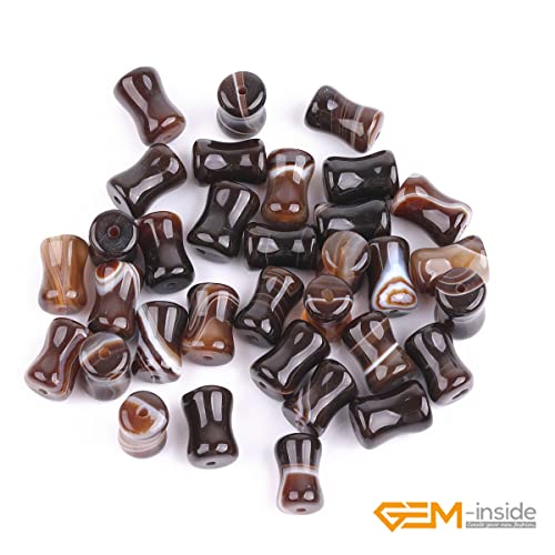 GEM-Inside 30Pcs 8x12mm Natural Brown Sardonyx Onyx Agate Stone Plant Bamboo Knot Bone Charms Beads for Jewelry Making Power Energy Chakra Stone Beads - color: Brown Sardonyx Onyx Agate