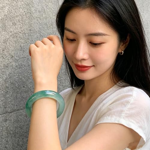 Natural Light green Jade bangle Round Bracelet for Women attract Good Luck Wealth Prosperity Feng Shui Jewelry Gift - size: 56mm