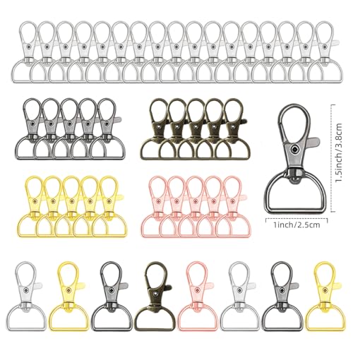 50Pcs Swivel Clasp Hooks D Ring Key Chain Clips, Metal Lobster Claw Clasps Trigger Clip Lanyard Snap Hook for Keychains Making Purse Hardware DIY Crafts 1 Inch (Black) - color: Black