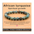AD Beads Handmade Gemstone Stretch Elastic Bracelet Crystal Healing Reiki Nature's Beauty and Spiritual Essence Unisex - color: African Turquoise (Spiritual Growth), size: 8mm
