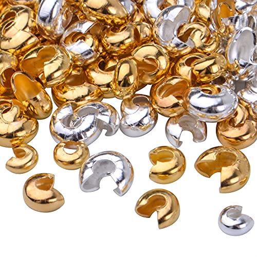 Aylifu 600pcs 3mm/4mm/5mm Crimp Bead Knot Covers Half Round Open Crimp Beads Crimp Bead Covers for DIY Jewelry Crafts Making - color: Gold,sliver(0.12/0.15/0.19inch)
