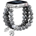 Newlibery Natural Stone Bracelet Beaded-Bands Women Compatible with Apple Watch 38mm 40mm 41mm 42mm (S10/11) Feminine Cute Handmade Stretch Strap for iWatch Series 11/10/9/8/7/6/5/4/3/2/1 SE 3/2/1 - color: A8 Grey Map, size: 38/40/41/42mm(S10/11)