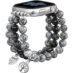 Newlibery Natural Stone Bracelet Beaded-Bands Women Compatible with Apple Watch 38mm 40mm 41mm 42mm (S10/11) Feminine Cute Handmade Stretch Strap for iWatch Series 11/10/9/8/7/6/5/4/3/2/1 SE 3/2/1 - color: A8 Grey Map, size: 38/40/41/42mm(S10/11)