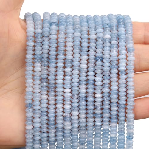 BONNY BOXX 1 Strand (150PCs) Natural 2 * 4mm Aquamarine Rondelle Beads, Natural Abacus Disk Stone Beads Loose Spacer Gemstone for DIY Bracelet Necklace Jewelry Making - color: Aquamarine, size: 2*4MM
