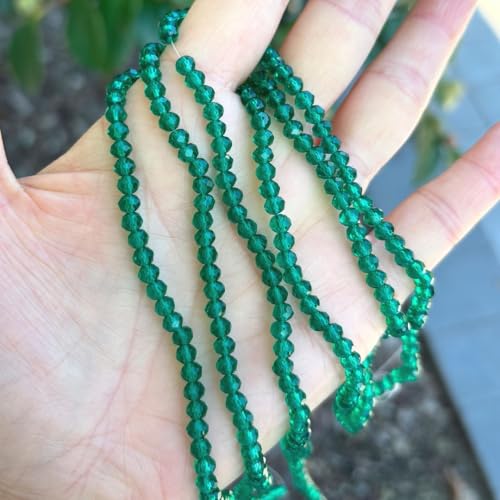 500pcs Czech Faceted Rondelle Crystal Glass Loose Beads 4mm Small Tiny Spacer Bulk Emerald Green for DIY Craft Jewelry Making CCR424 - color: Emerald Green, size: 4mm (0.16") - 500pcs