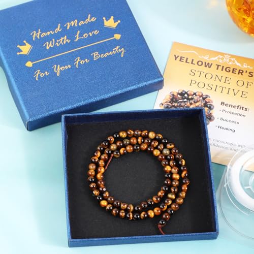 Natural Stone Beads Round Genuine Real Stone Beading Strand Loose Gemstones DIY Smooth Bead for Bracelet Necklace Earrings Jewelry Making (Yellow Tiger's Eye, 4mm 90 Pieces) - color: Yellow Tiger's Eye, size: 4mm 90pcs