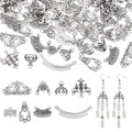 AHANDMAKER 100Pcs Chandelier Connectors 8 Styles Tibetan Antique Silver Dangle Chandelier Component Links Teardrop Fan Rhombus Connector Charms for Jewelry Making Supplies DIY Necklace Earrings