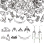 AHANDMAKER 100Pcs Chandelier Connectors 8 Styles Tibetan Antique Silver Dangle Chandelier Component Links Teardrop Fan Rhombus Connector Charms for Jewelry Making Supplies DIY Necklace Earrings