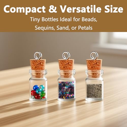 12 Sets Mini Glass Bottles with Cork Tiny Vials and Jars Miniature Bottle Charms with Eye Screws and Small Funnel Small Necklace Jar Accessories and DIY Keychain Craft Supplies(1ml)