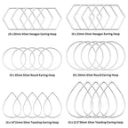 60pcs Hoop Earrings for Jewelry Making,Earring Finding Hoop Hypoallergenic Teardrop Hexagon Round Earrings Hoops Open Bezel Pendant Frame for DIY Earring Making Supplies(Silver,3Shapes) - color: 60PCS;Teardrop,Hexagon,Round;Silver