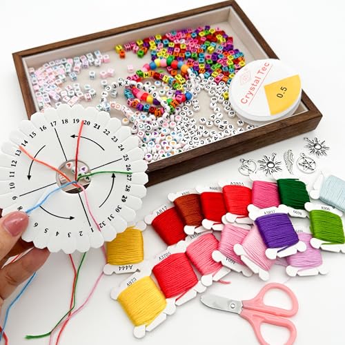 JINNBEY 4655 Pcs Jewelry Making Kits, DIY Bracelet Necklace Portable Three-Layer Spacer Box - Includes 24 Color Cotton Thread & Letter Bead & Tools, The Gift Set for Handicraft Enthusiasts
