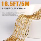 [16.5 Ft] Stainless Steel Paperclip Chains Roll, 4.3mm Width 18K Gold PVD Plated Stainless Steel Oval Link Chains Spool Bulk for Jewelry Making - color: 18k gold(4.3mm)