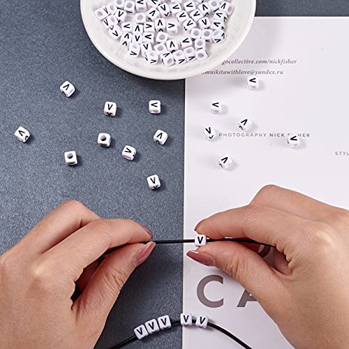 FASHEWELRY 300Pcs Cube White Acrylic Letter Beads 6x6mm Letter V Alphabet Beads for DIY Bracelet Necklace Jewelry Making - color: Letter V, size: 6x6x6mm