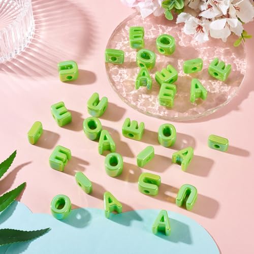 FASHEWELRY 50Pcs Vowel Letter Acrylic Beads Big Plastic Letter Blocks Charms 3D Letters Chunky Initial Alphabet Beads for Key Chains Necklace DIY Arts Craft Projects Lime Green - color: Lime Green, size: Vowels