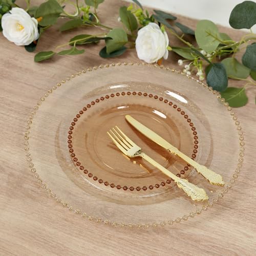 8" Salad Plates - Set of 20 - Plastic Amber Round Disposable Dessert Appetizer Plate with Beaded Rim, Ideal for Dinner Party Wedding Bulk Events - color: Amber, size: 8" Salad Plate, 20 Pack