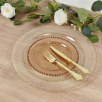 8" Salad Plates - Set of 10 - Plastic Amber Round Disposable Dessert Appetizer Plate with Beaded Rim, Ideal for Dinner Party Wedding Bulk Events - color: Amber, size: 8" Salad Plate, 10 Pack