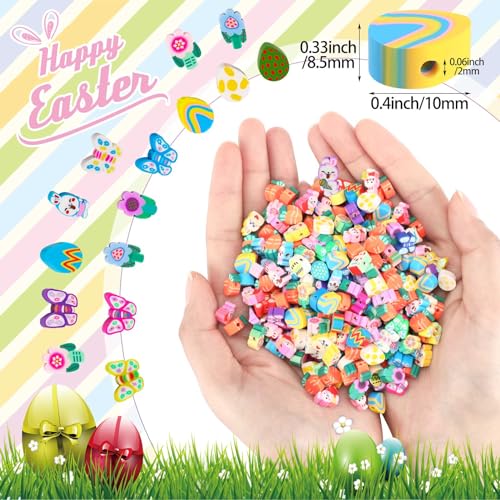 SEPGLITTER Easter Polymer Clay Beads,300pcs Bunny Flowers Carrots Eggs Butterflies Mixed Spacer Beads for Spring Easter Jewelry Making DIY Bracelet Necklace Accessories Craft Party Supplies - color: Multi