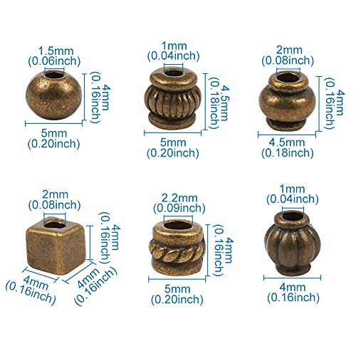 Beadthoven 360pcs 6 Style Antique Bronze Mixed Style Spacer Beads Tibetan Alloy Tube Round Barrel Column Metal Spacers for Jewelry Necklace Bracelet Making - color: Antique Bronze-Barrel-6styles