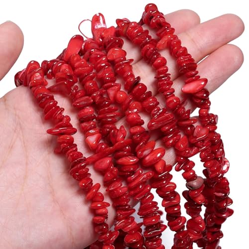 Chip Shells, 260pcs 5-8mm Irregular Beads with Holes, Red Shell & Garnet Chip Beads for Jewelry Making - color: Red