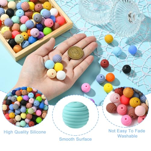 LiQunSweet 100 pcs 14-15mm Chunky Round Bubblegum Silicone Beads Imitated Woven Honeycomb Beads for DIY Jewelry Bracelet Necklaces Earring Making Keychain Crafts - color: Round Silicone Honeycomb Beads_100 Pcs