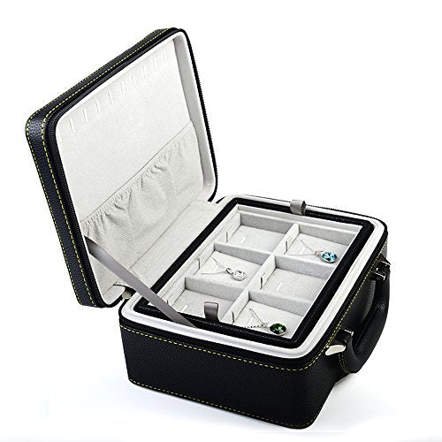Oirlv Leather Jewelry Box Handmade Travel Jewelry Organizer Storage Case Holder For Girl Lady Earring,Ring,Necklace,Pendant,Watch,Bracelet(X010)Deep Black - color: Small Black