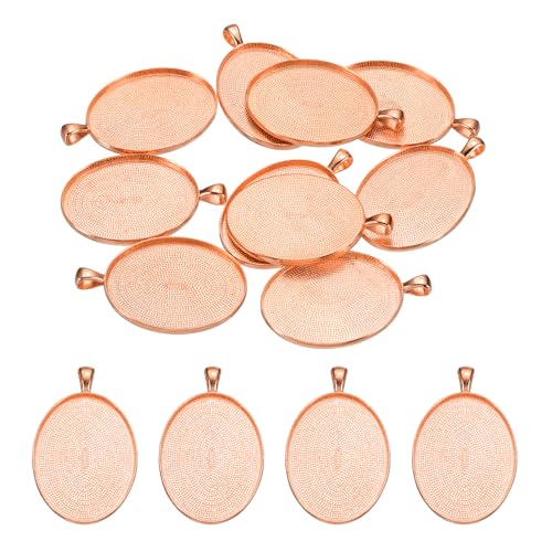 PATIKIL Pendant Trays for Jewelry Making, Blank Pendants Zinc Alloy Oval Bezel Settings Flat Base for Necklace Bracelet Charm - color: Rose Gold Tone