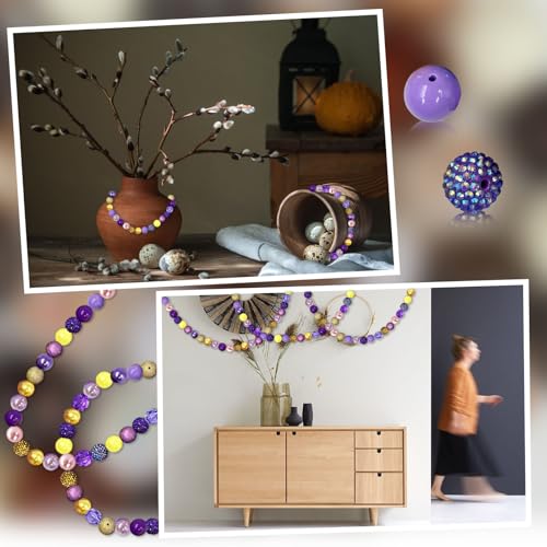 50Pcs Purple Yellow Chunky Bubblegum Beads, 20mm Chunky Bubble Gum Beads for DIY Beadable Pens Bracelets Necklaces Pearl Beaded Craft Jewelry Making - color: Purple+Deep Yellow