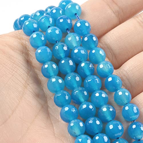Dyed Blue Agate 8mm Gemstone Faceted Round Loose Strand Beads for DIY Necklace Bracelet Jewelry Making 15 Inch - color: Blue Agate