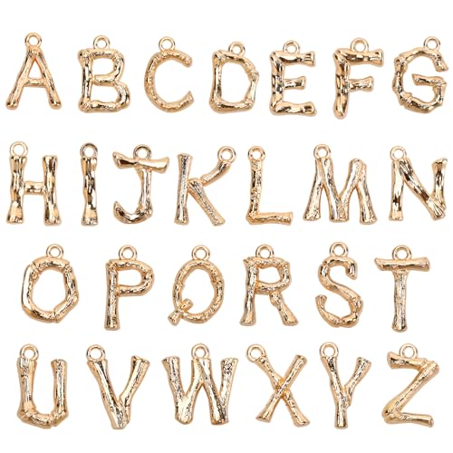 SANNIX 26Pcs Letter Charms, Initial Letter Charms for Jewelry Making, Gold A-Z Alphabet Charm for Bracelet Necklace Earrings Keychain Crafts Making - style: Bamboo Letter
