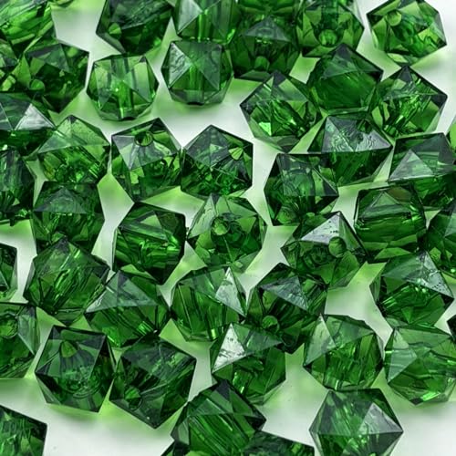 100pcs 12mm Acrylic Cube Square Faceted Acrylic Beads with Hole Plastic Spacer Beads for Bracelets Necklace Earring Making Supplies (Deep Green) - color: Deep Green, size: 12mm