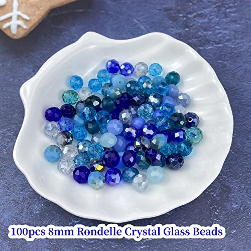 100pcs Crystal Glass Beads 8mm Faceted Rondelle Glass Spacer Beads with Hole for Bracelets Necklace Earring DIY Jewelry Making Craft(Blue Series) - color: Blue Series, size: 8mm