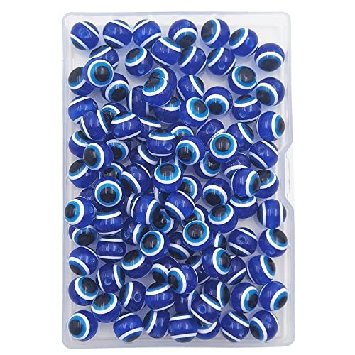 INSPIRELLE 100 Pieces 10mm Blue Round Resin Turkish Evil Eye Beads for for Jewelry Bracelet Craft Making - color: Blue (Round), size: 10mm
