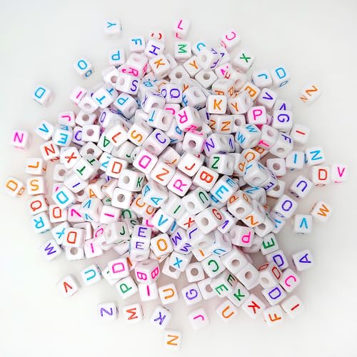300 Pieces 10x10mm Big Large Cube Acrylic Alphabet Letter Beads A-Z Mixed Plastic Shape Loose Beads for Jewelry Making Bracelets Necklaces Key Chains (Colorful) - color: Colorful