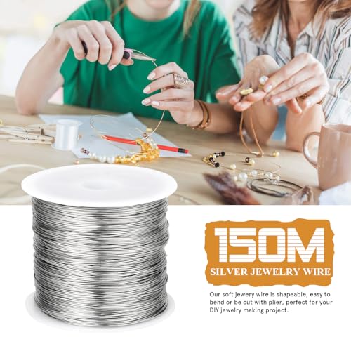 492FT Jewelry Wire 32 Gauge Tarnish-Resistant Copper Beading Wires Roll Bulk for DIY Crafts Jewelry Making, Silver Wire - color: Silver, size: 0.2mm