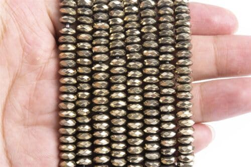 Full Strand 5-6x3MM Champagne Gold Tone Hematite Beads Faceted Rondelle Gemstone Loose Beads Fast Free Supply