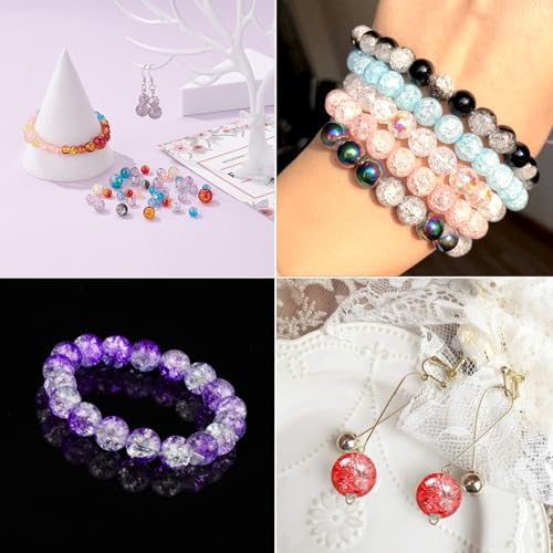300pcs Crackle Glass Beads, 6mm and 8mm Pink Crystal Glass Beads Round Loose Spacer Bulk Beads for DIY Craft Earring Necklace Bracelet Jewelry - color: Pink