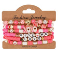 6PCS Valentine’s Day Clay Heishi Bracelet Set for Women- Red Pink Heart Love KISS XOXO Beaded Stretch Bracelets - Handmade Polymer Clay Crystal Glass Stackable Jewelry Gift for Galentine's Anniversary - color: LOVE-01